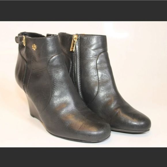Tory Burch Womens 7 M Leather Wedge Heeled Zip Ankle Boots 👢 Booties - Picture 9 of 13